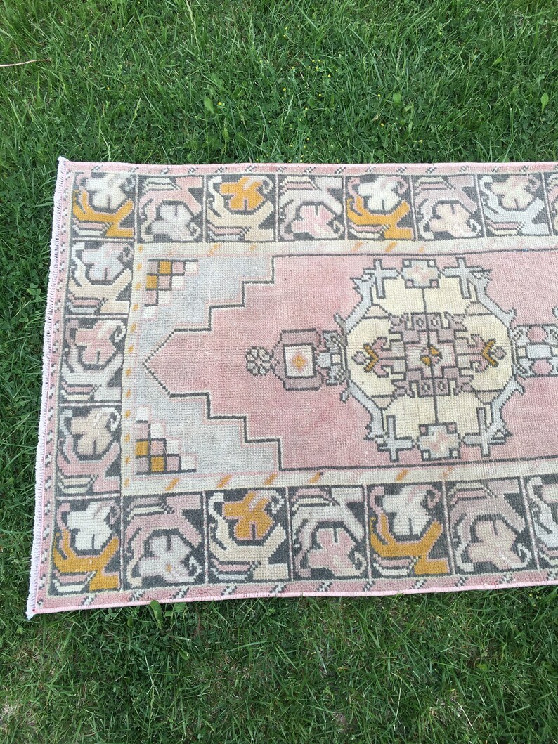 Oushak Runner Pink Grey Runner Rug Vintage Runner Rug3x10 Etsy UK