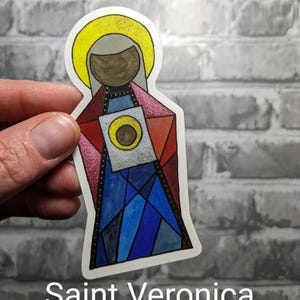 St. Veronica matte vinyl catholic saint sticker, abstract modern catholic artwork, laptop/waterbottle sticker, patron saint of photographers