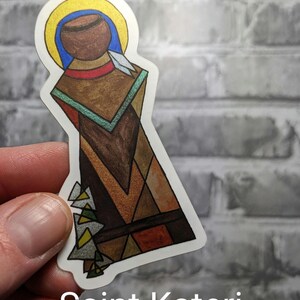 Saint Kateri Tekakwitha, Catholic vinyl Saint Sticker, Confirmation gift teen, Easter gift for Catholic, colorful modern religious sticker