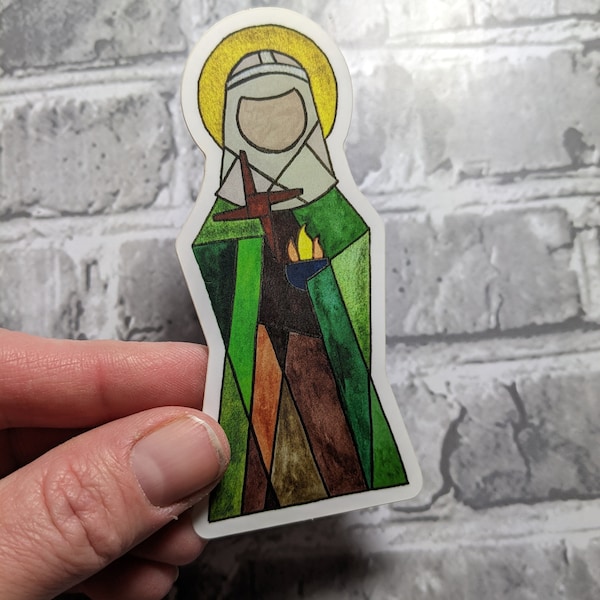 Saint Brigid of Ireland vinyl catholic saint sticker, waterbottle/laptop sticker, abstract modern  artwork, confirmation or easter gift