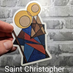 Saint Christopher vinyl catholic saint sticker, waterbottle/laptop sticker, abstract modern religious artwork, easter or confirmation gift