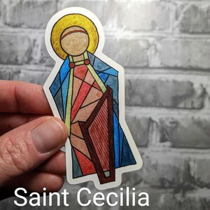 Santa Cecilia, patrona de la música, pegatina de vinilo mate, obra de arte religiosa moderna abstracta, patrona católica