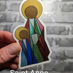 Saint Anne matte vinyl catholic patron saint sticker, waterbottle/ laptop sticker, abstract modern, religious artwork, catholic accessories