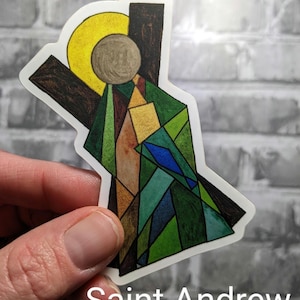 Saint Andrew vinyl sticker, abstract modern religious artwork, laptop and water bottle stickers, patron saints, fishers of men