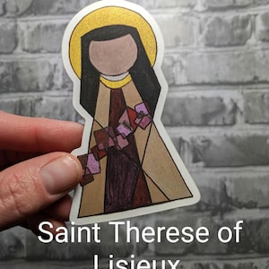 Therese of Lisieux, Catholic vinyl Saint Sticker, Confirmation gift for teen, Easter gift for Catholic, colorful modern religious sticker
