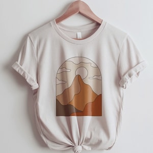Boho Graphic Shirt for Women | Abstract Mountain Geometric Desert Sunset Art T-Shirt | Minimalist, Neutral Landscape