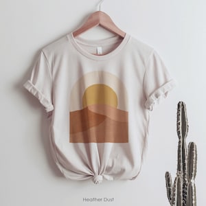 Desert Sun Graphic Tee Shirt | Sun over Sand Minimalist Art t-shirt | Aesthetic Clothing | Boho Landscape Oversized style T-Shirt for women