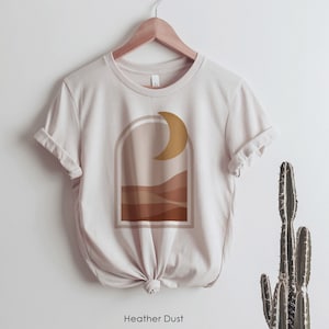 Boho Graphic Shirt | Abstract Geometric Desert Moon Art T-Shirt | Minimalist, Neutral Landscape | Modern Retro Style | Gift for Her Women's