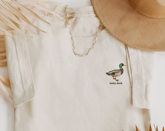 Lucky Duck Graphic Tee Shirt | Duck Graphic Tee | Funny Shirt for women | Vintage Style Aesthetic Clothing | Oversized style