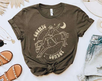 Graphic Tee Cosmic Cowboy Shirt | Western Cowboy Retro Style | Yee Haw Oversized Styled TShirt for Women | Shirt for Women or Men