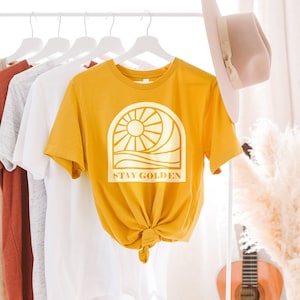 Stay Golden Graphic T-shirt | Vintage Summer Beach Outdoor tee | Adventure, Surf, Sun | Good Vibes, 70s Retro, Vacation | Gift for Her