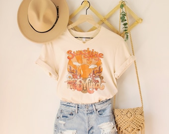Retro Vintage Graphic T-shirt | Sunshine on My Mind | Oversized T-Shirt | Good Vibes, 70s style, Vacation Tee,