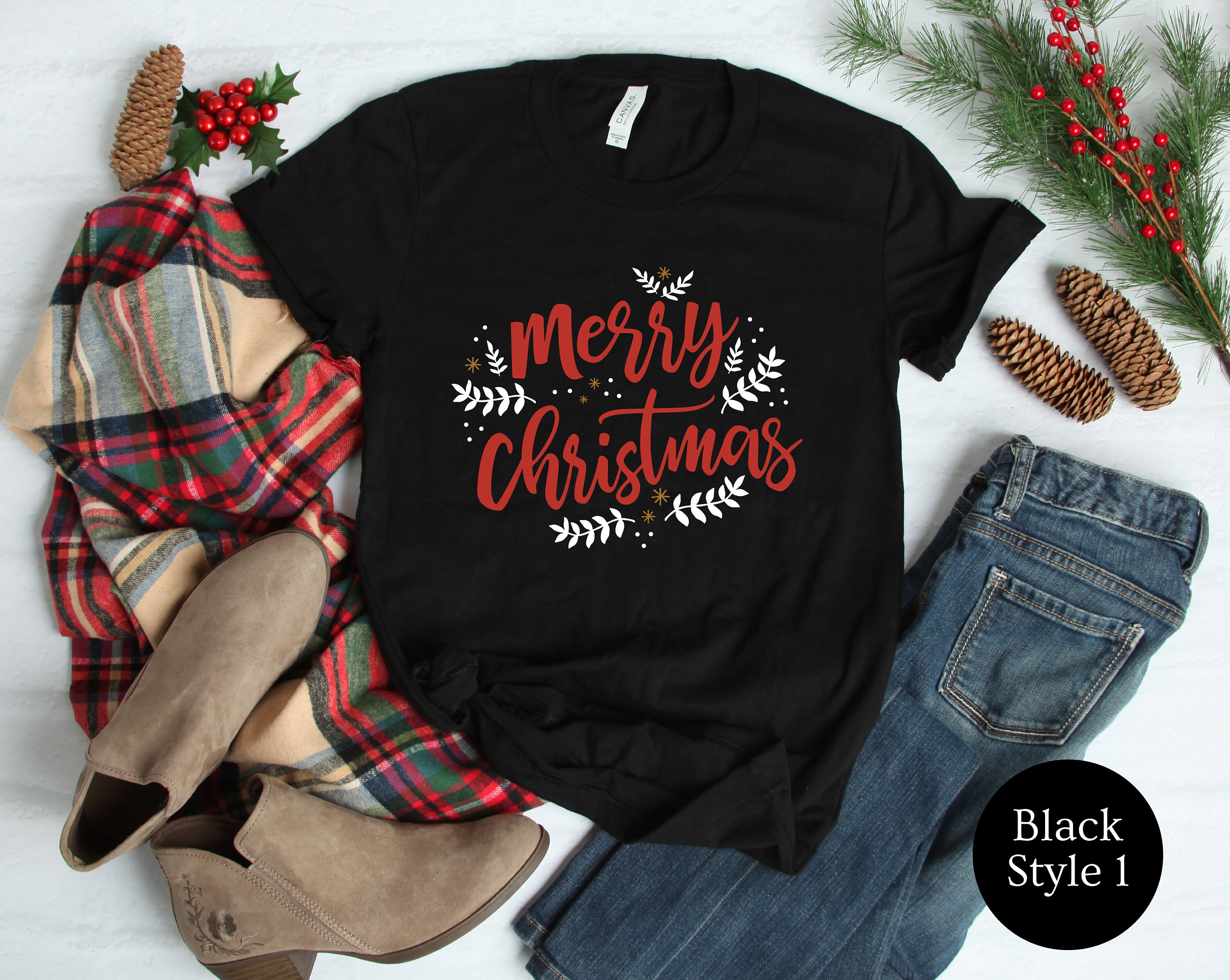 Christmas Shirt Merry Christmas TShirt Black Red Etsy