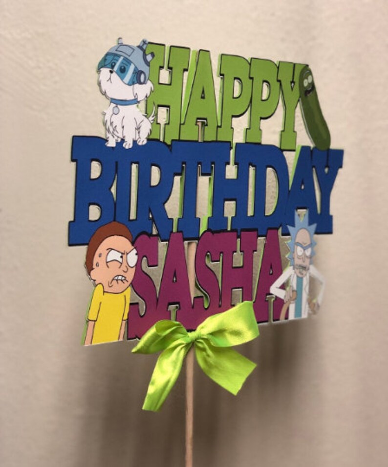 Rick and morty personalized happy birthday cake topper in