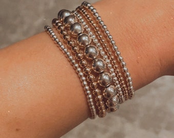 Sterling Silver Beaded Bracelet • Sterling Silver Bead Ball Bracelet • Sterling Silver Layering Jewelry • Stacking Stretch Bracelet