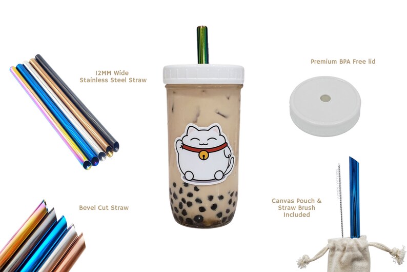 EcoFriendly Reusable Glass Boba Tea Cup with Stainless Steel Etsy