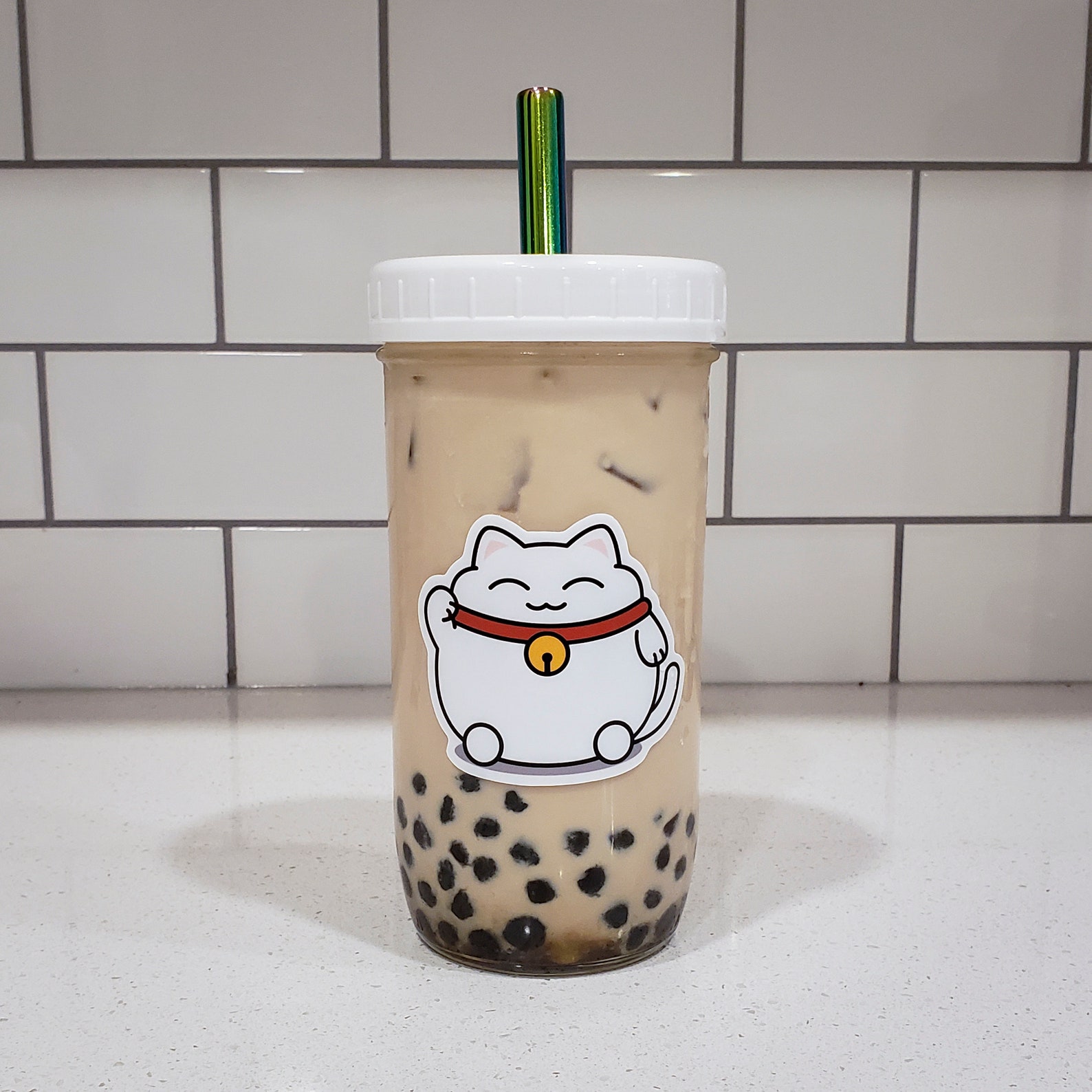 EcoFriendly Reusable Glass Boba Tea Cup with Stainless Steel Etsy