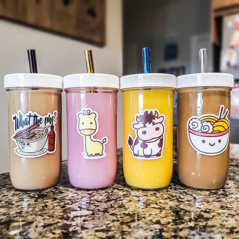 Ecofriendly Reusable Glass Boba Tea Cup With Stainless Steel Etsy