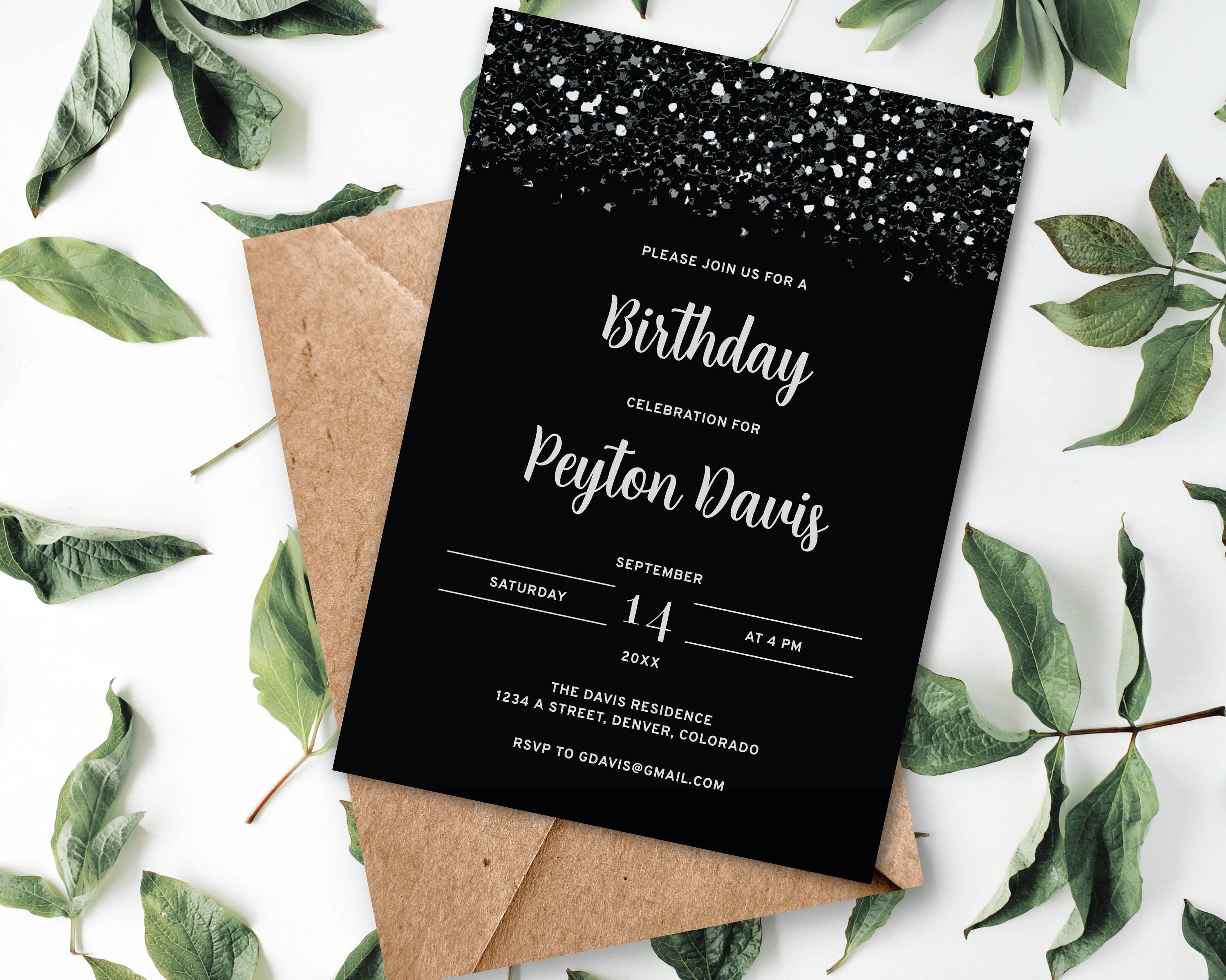 Black on Black Birthday Invitation Template Printable Glitter Etsy Black on Black Birthday Invitation Template Printable Glitter Etsy
