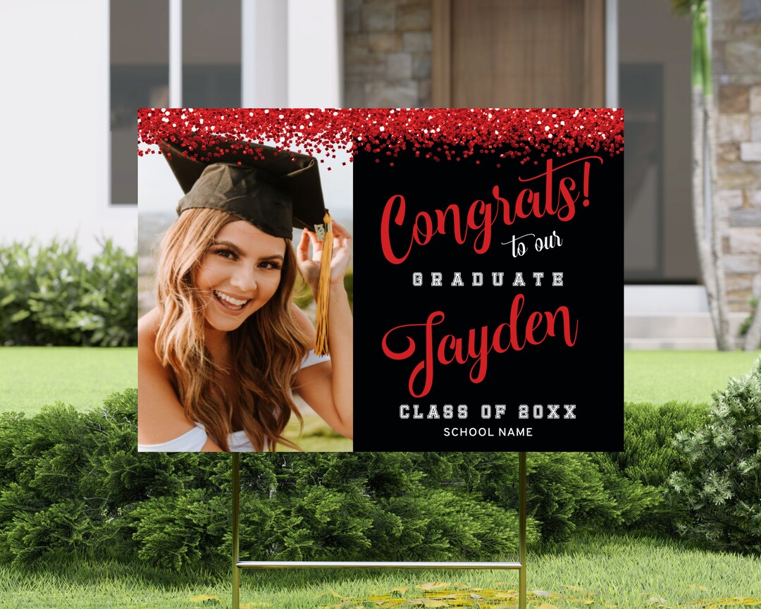 Graduation Yard Sign Template - Photo Lawn Sign, Red and Black ...