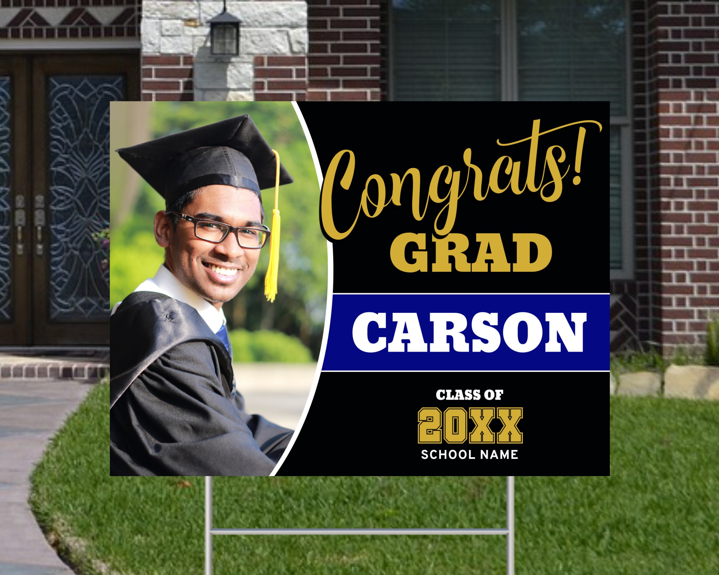 Graduation Yard Sign | Photo Lawn Sign Template, Gold, Black and Blue ...