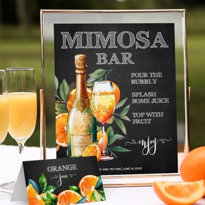 MIMOSA BAR SIGN, Printable Chalkboard Drink Sign Template and Mimosa Bar Tags, Wedding Bar Sign, Baby Shower, or Bridal Shower Brunch Sign