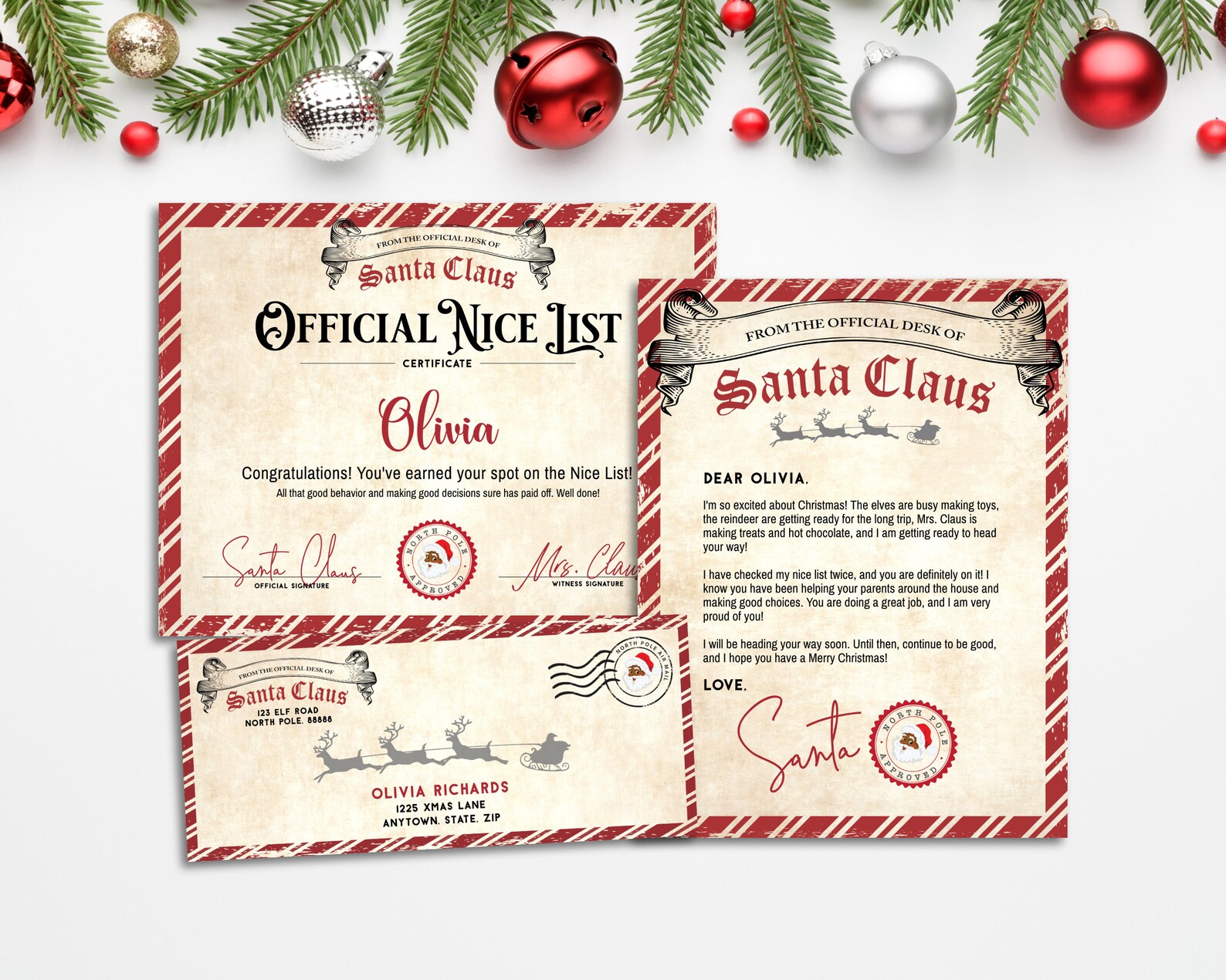 Letter From Santa Claus Bundle With Nice List Certificate, North Pole ...