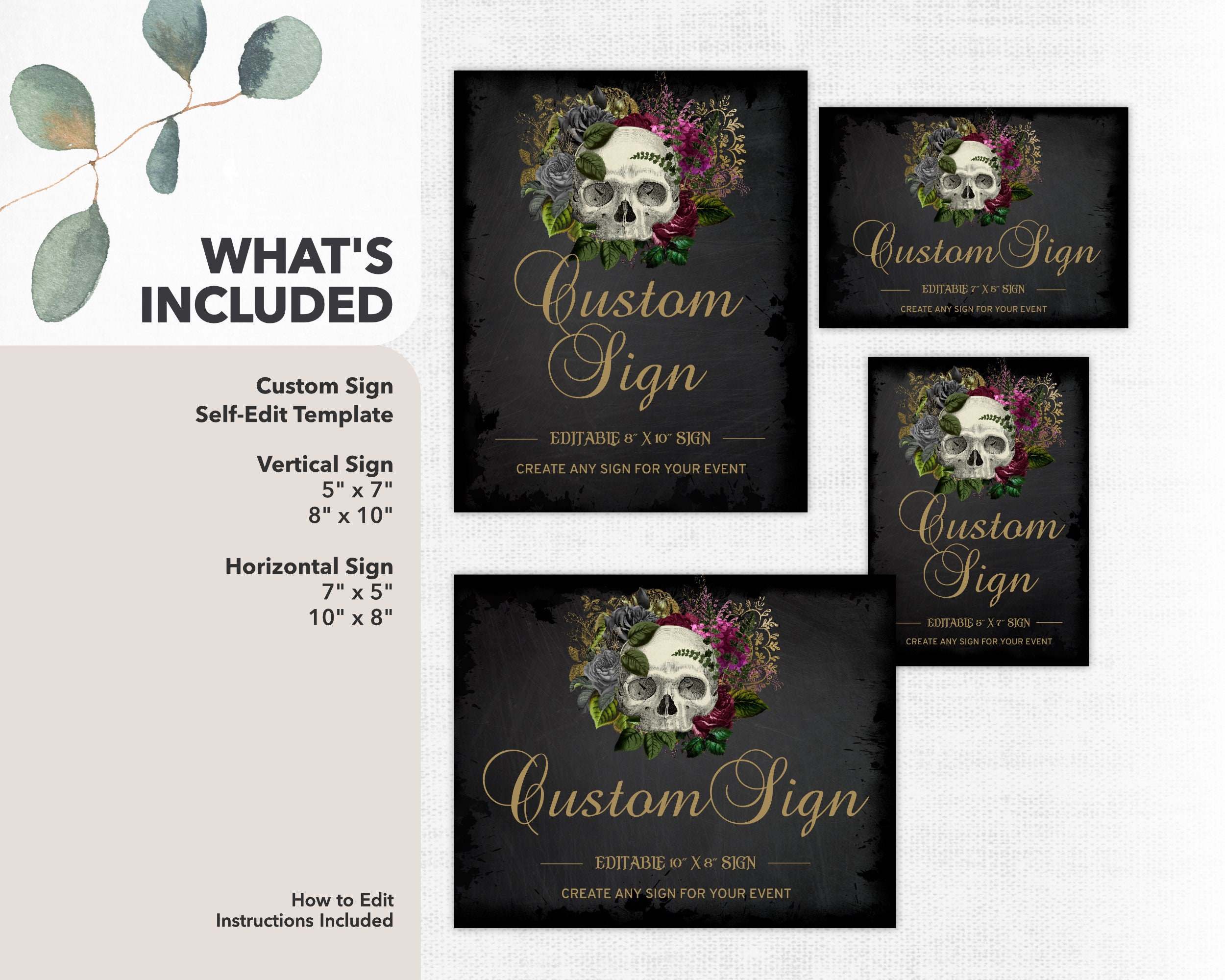 Example Signage Using Gothic Goth Custom Wedding Sign Template With a Masquerade Skull of Pink ...