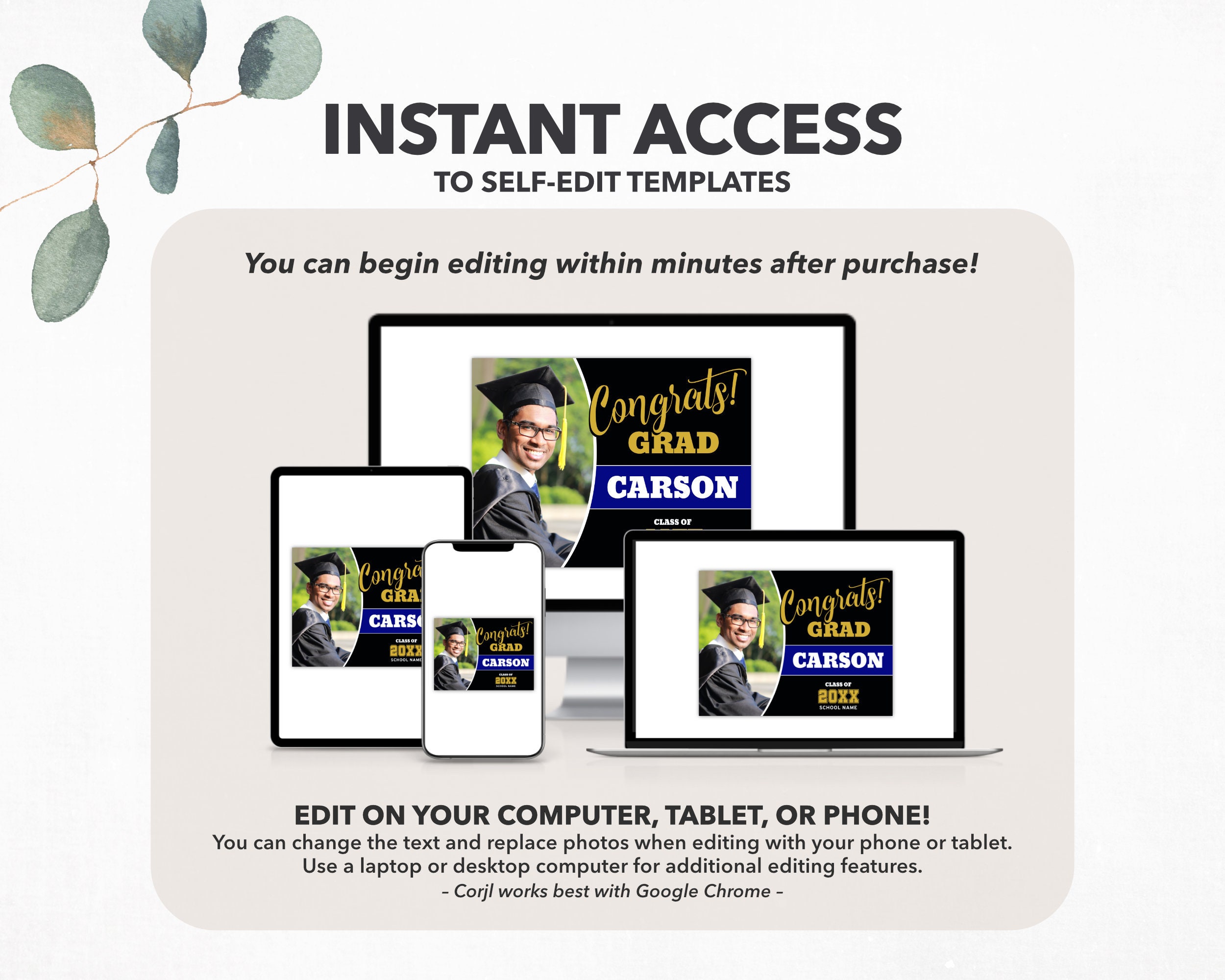 Graduation Yard Sign | Photo Lawn Sign Template, Gold, Black and Blue ...