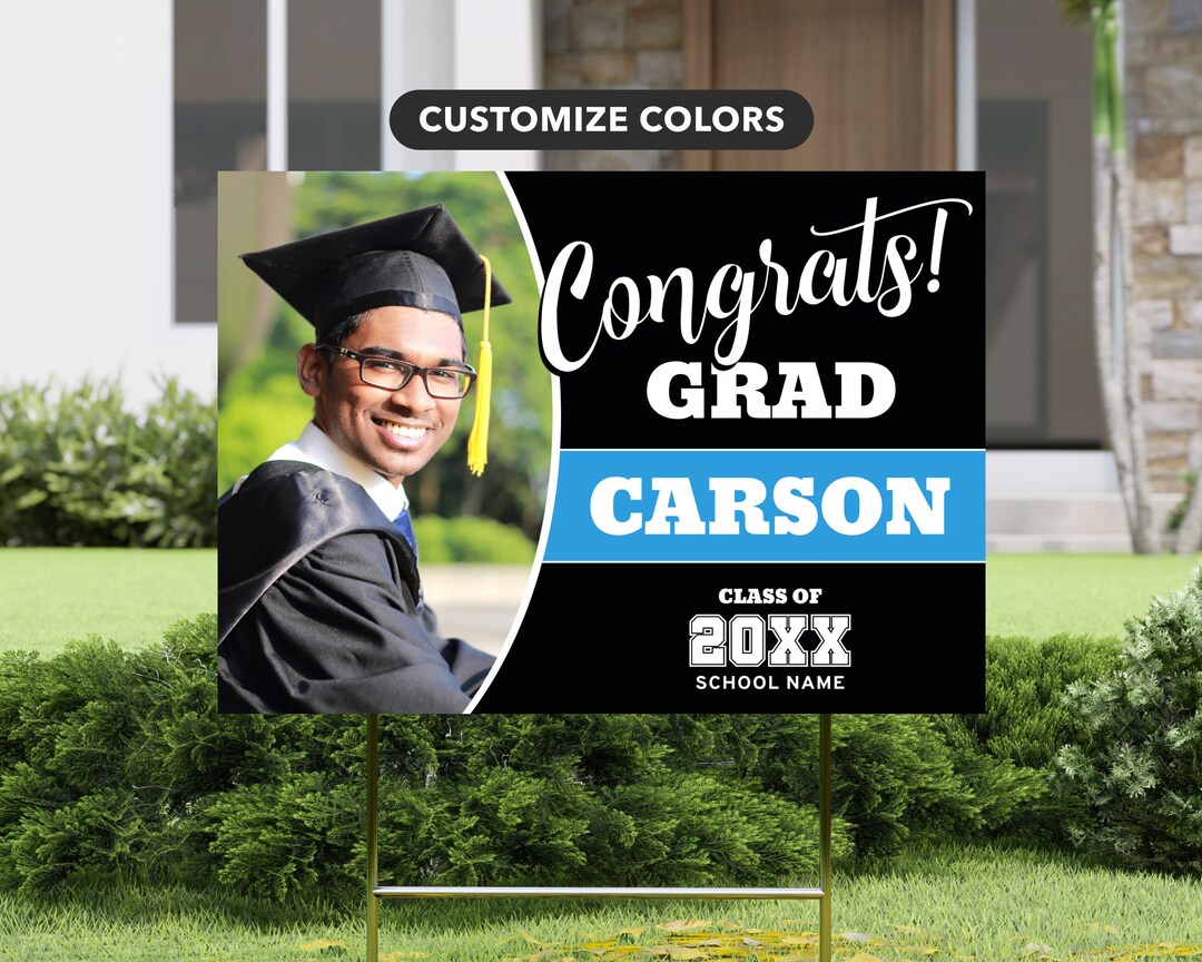 Graduation Yard Sign | Photo Lawn Sign Editable Template, Black and ...