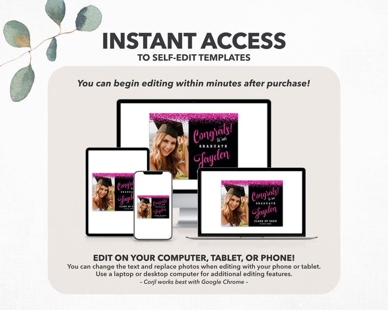 Graduation Yard Sign Template | Photo Lawn Sign, Pink and Black ...