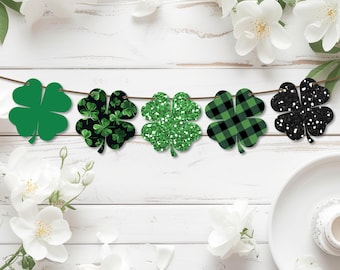 Lucky Four-Leaf Clover Banner Template for St Patrick's Day, Instant Download Party Decor, Cute Designs for Holiday Celebration
