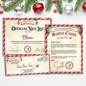 Letter from Santa Claus Bundle with Nice List Certificate, North Pole Envelope, Personalized Santa Letter Self-Edit Template, Christmas Red