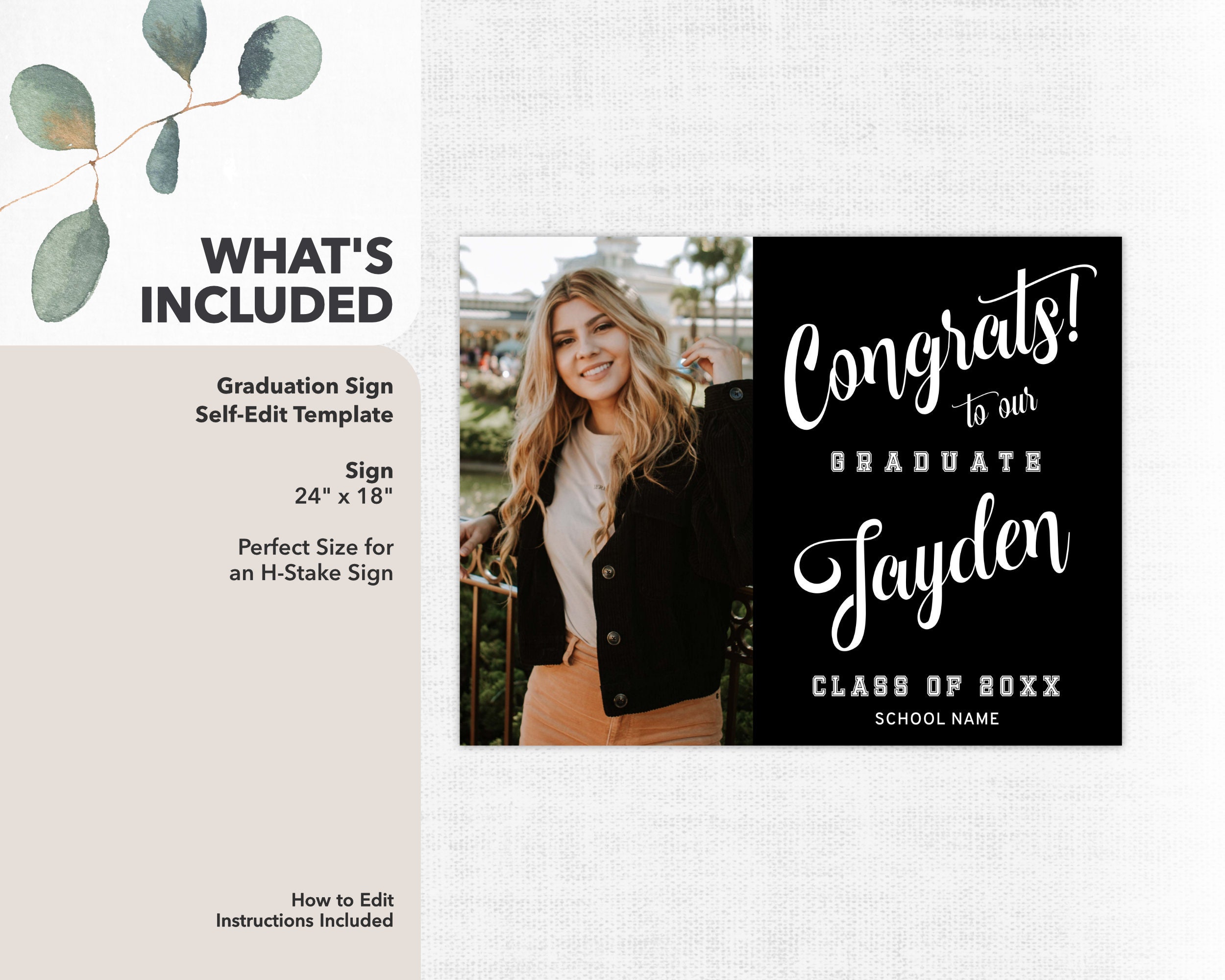 Black Graduation Yard Sign Template | Photo Lawn Sign, Graduation Party ...