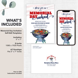 MEMORIAL DAY INVITATION, Backyard Bbq Summer Party, Red White Blue ...