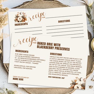 Recipe Card Templates for Thanksgiving with White Pumpkins in a Fall Harvest Bouquet of Pine Cones and Leaves, Editable and Blank Templates