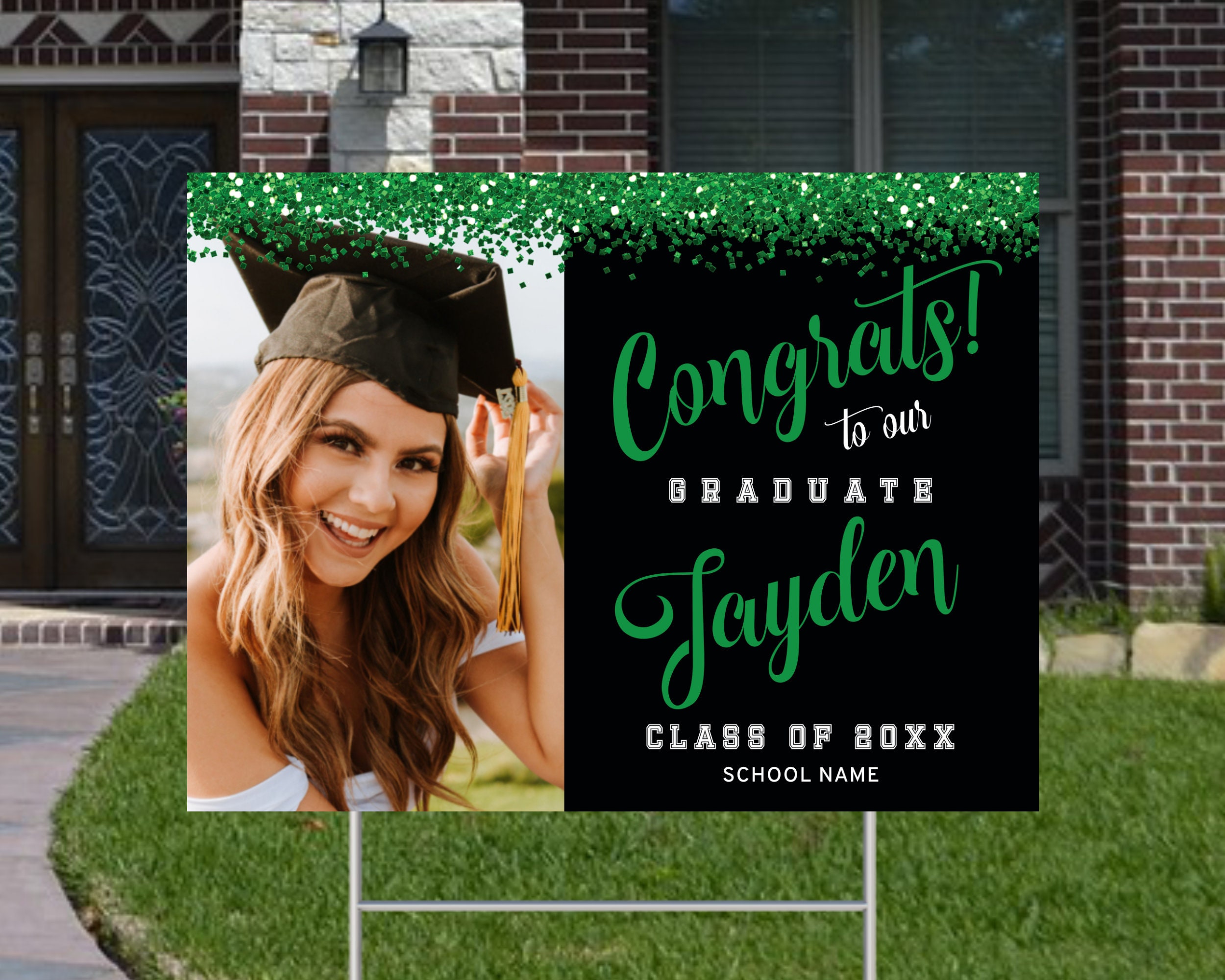 Graduation Yard Sign Template | Photo Lawn Sign, Green and Black ...