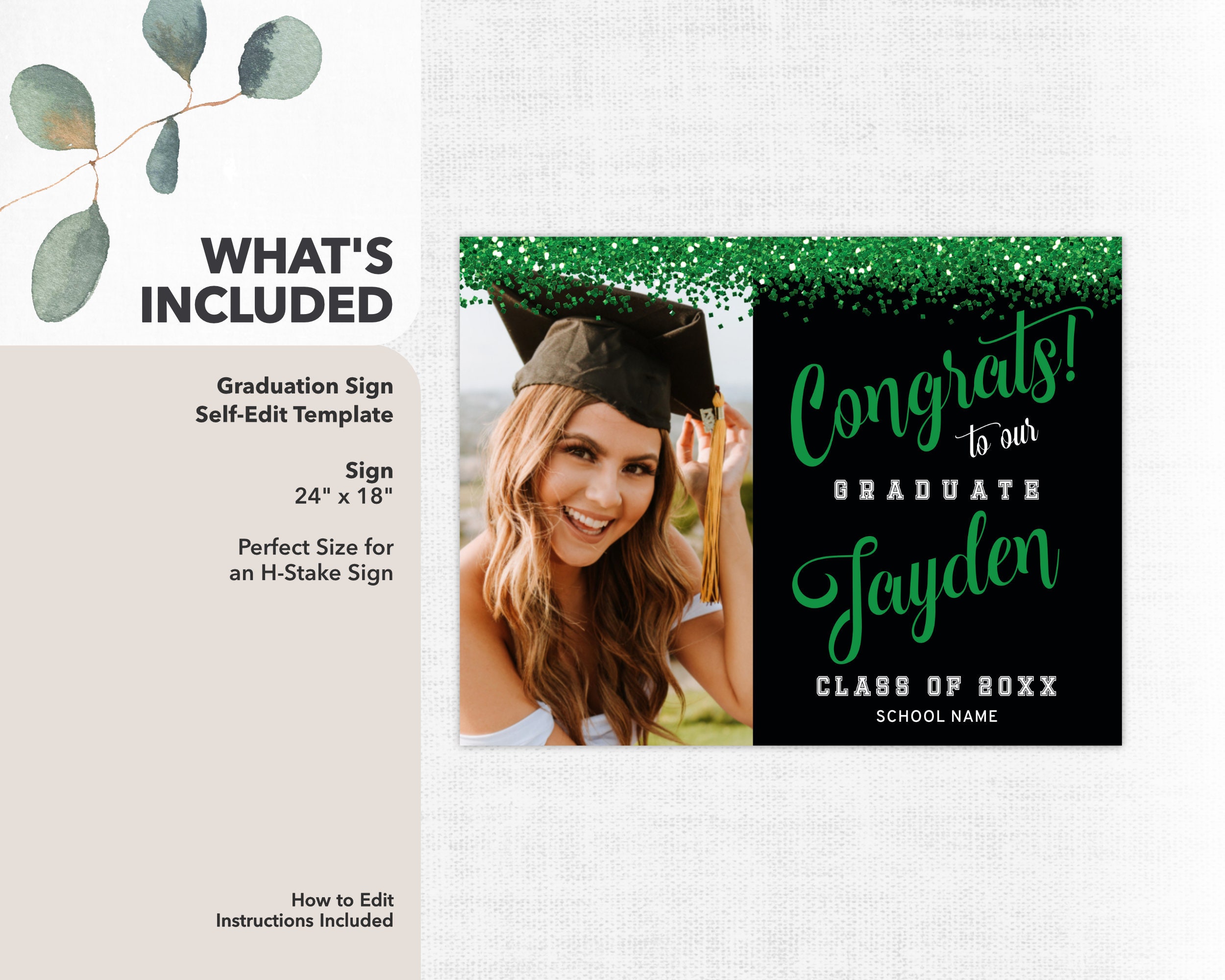 Green and Black Graduation Yard Sign Template With Photo - Etsy