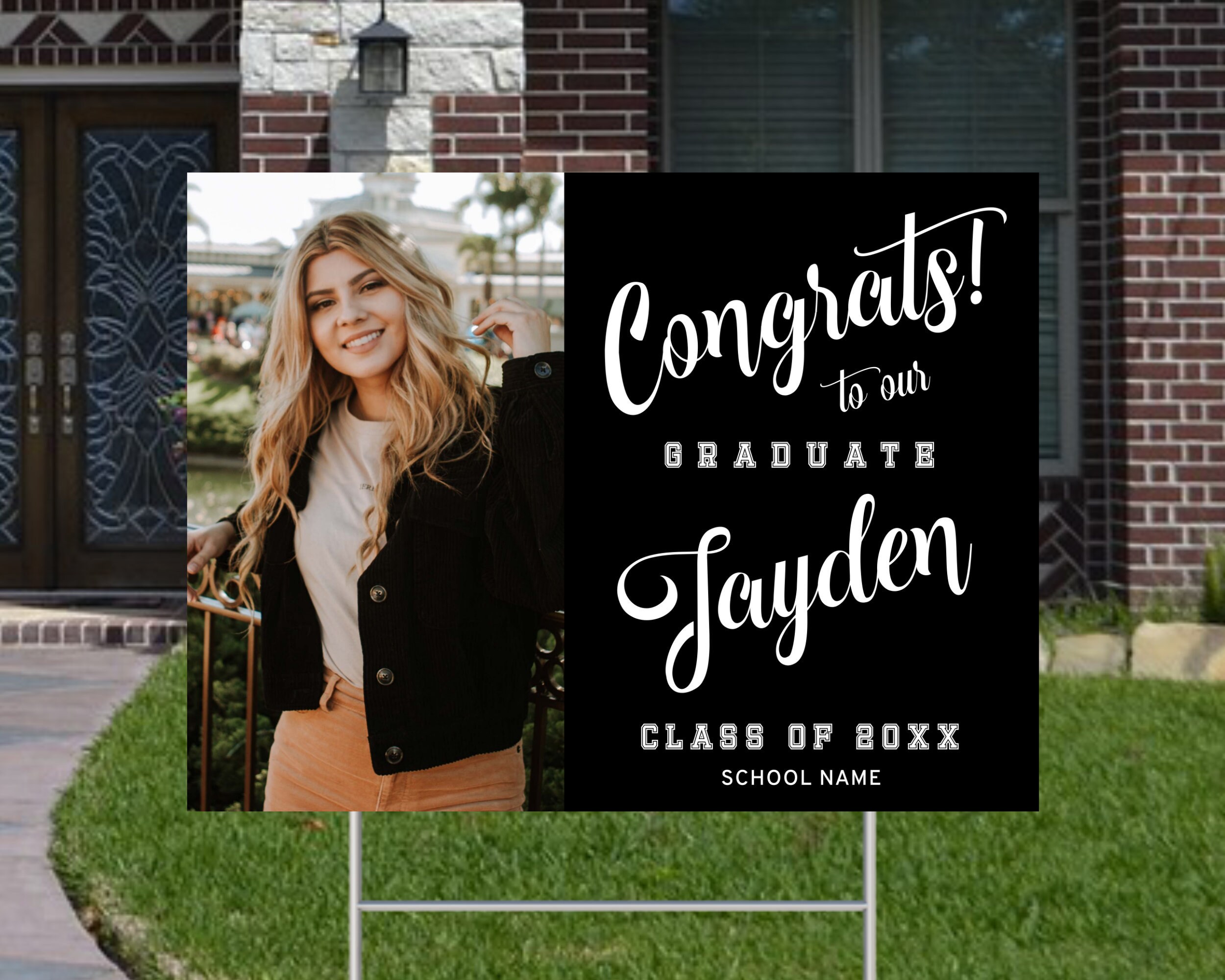 Black Graduation Yard Sign Template | Photo Lawn Sign, Graduation Party ...