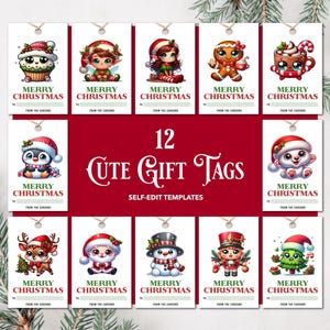 Gift Tag Templates for Christmas with Cute Seasonal Characters, Personalized Gift Tags for the Holidays, Great for Kids Presents