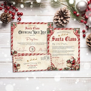 Vintage Letter from Santa Template Bundle: Nice List Certificate, North Pole Envelope (Printable Self-Edit Template)