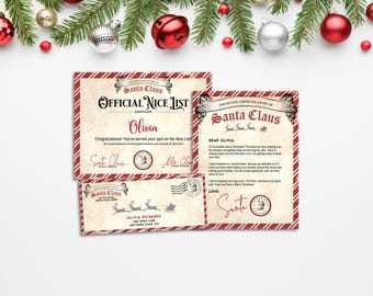 Letter from Santa Claus Bundle with Nice List Certificate, North Pole Envelope, Personalized Santa Letter Self-Edit Template, Christmas Red