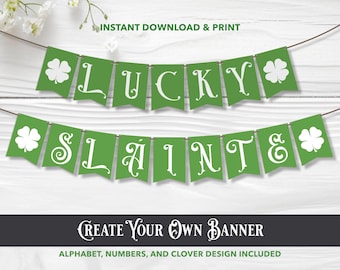 Green St. Patrick's Day Banner Template, DIY Decor, Festive White Letters on Green for Celebrations & Parties