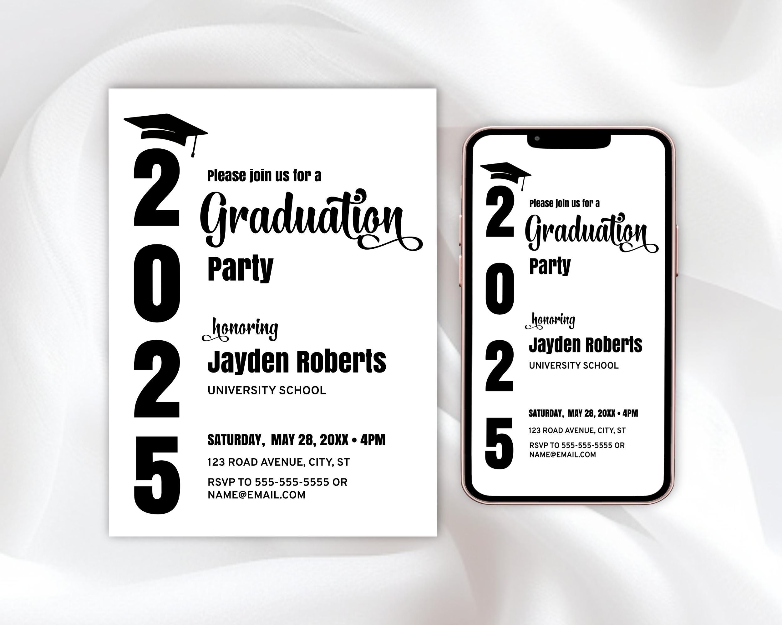 Black and White Graduation Invitation Template — Grad Celebration ...