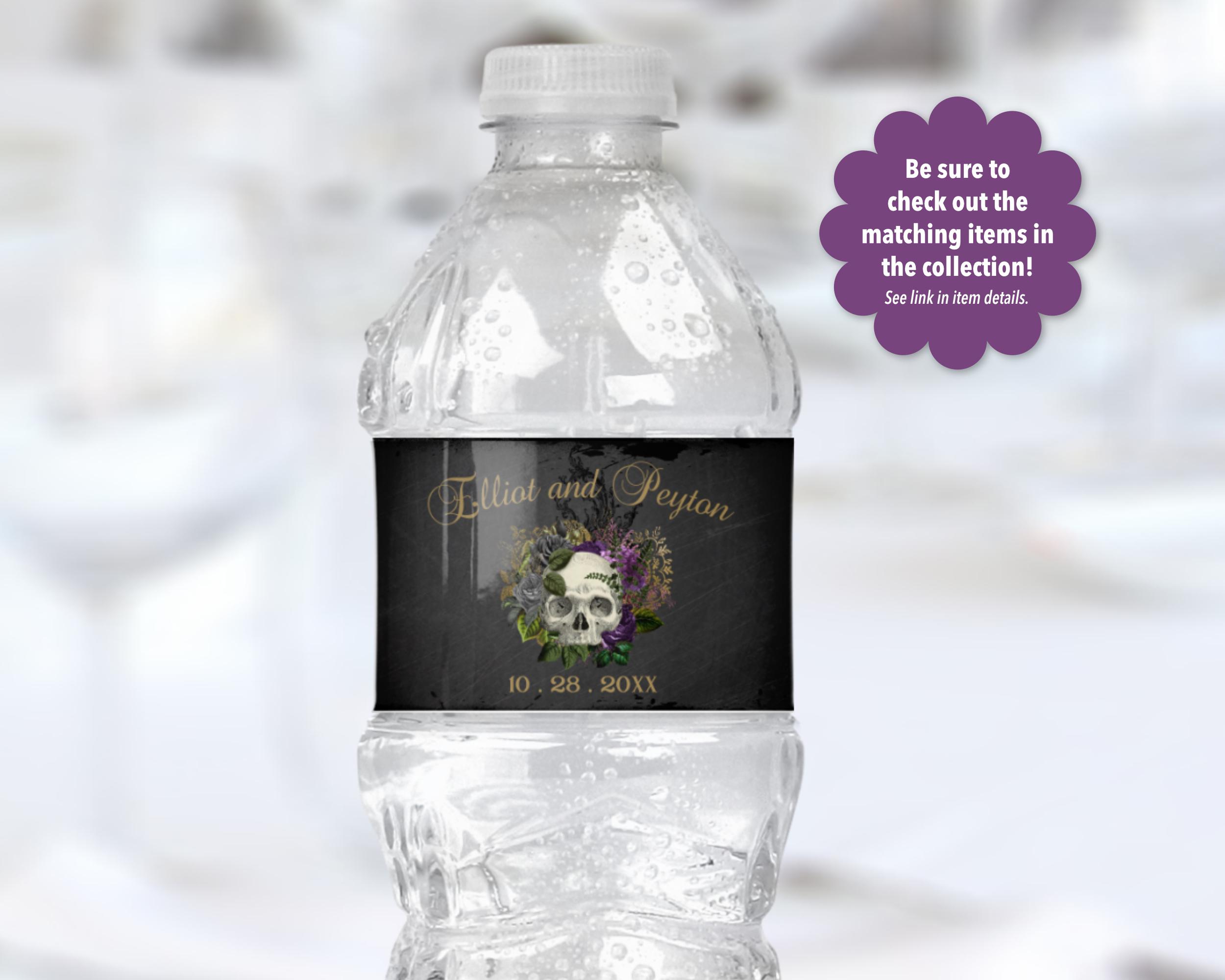 Goth Labels Wedding Water Bottle Labels With a Goth Masquerade Skull of Purple ...