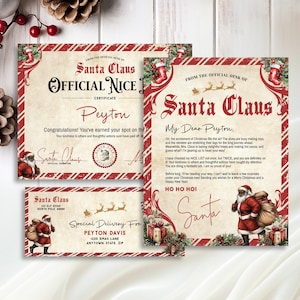 Letter from Black Santa Claus Bundle with Nice List Certificate & North Pole Envelope, Personalized Santa Return Letter Self-Edit Template