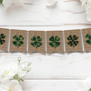 St. Patrick&#39;s Day Banner Template, Plaid Clovers on Burlap Designs, Instant Download Party Printables for Celebrations and Holiday Decor