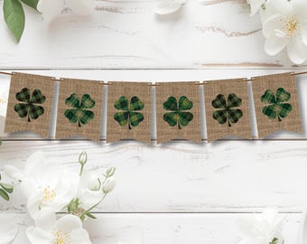 St. Patrick's Day Banner Template, Plaid Clovers on Burlap Designs, Instant Download Party Printables for Celebrations and Holiday Decor