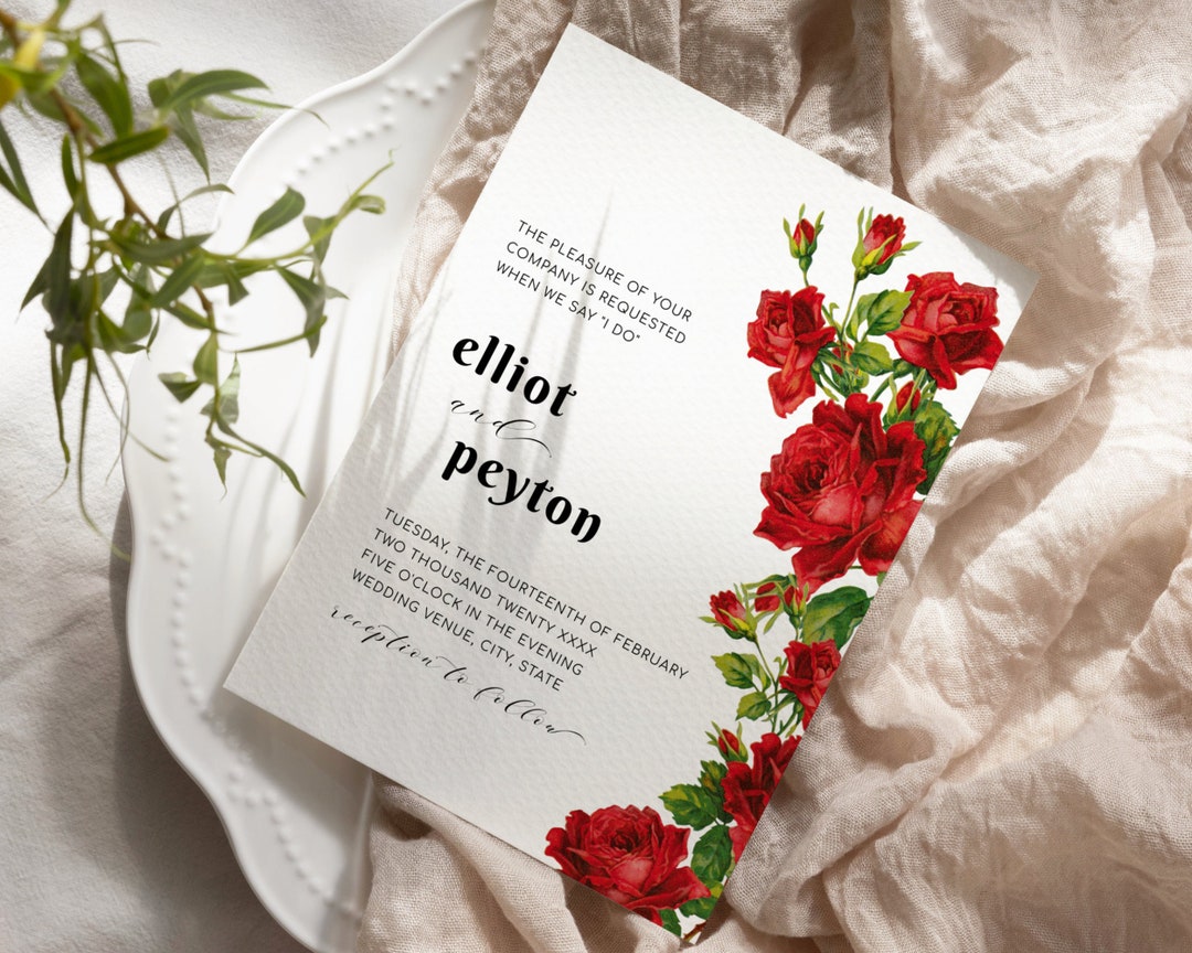 Floral Wedding Invitation Template Download With Beautiful Red Roses ...