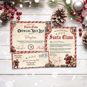 Vintage Letter from Black Santa Template Bundle: Nice List Certificate, North Pole Envelope (Printable Self-Edit Template)